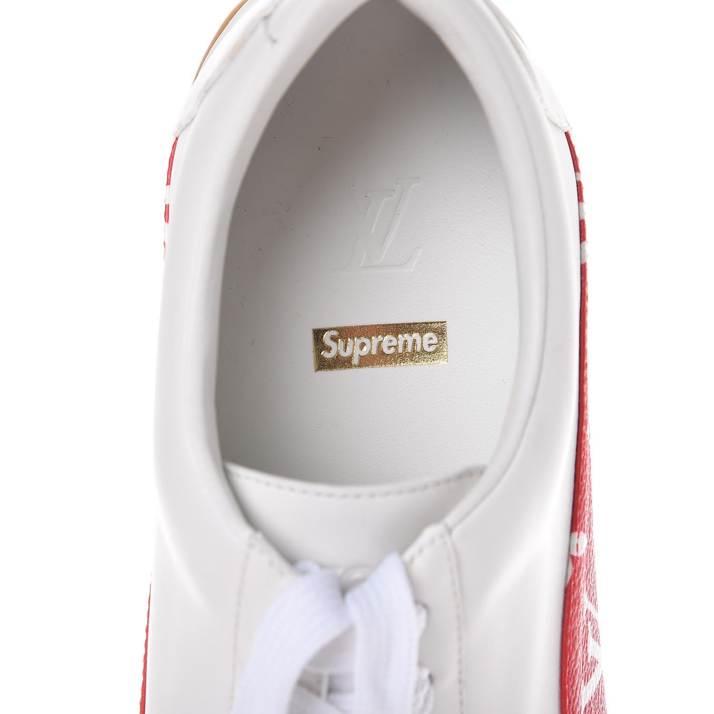 X SUPREME Calfskin Monogram Sneakers 7 White Red