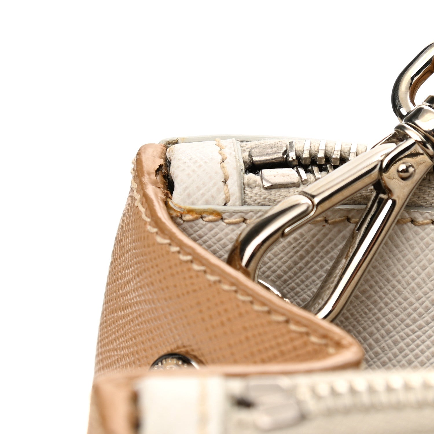Prada Saffiano Lux Small Bi-Color Galleria Double Zip Tote Talco Natural 11 of 13