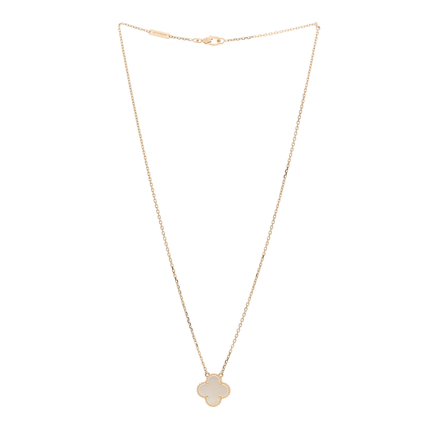 18K Rose Gold Mother of Pearl Vintage Alhambra Pendant Necklace