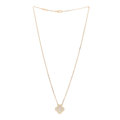 Van Cleef & Arpels 18K Yellow Gold Mother of Pearl Vintage Alhambra Pendant Necklace 3 of 6