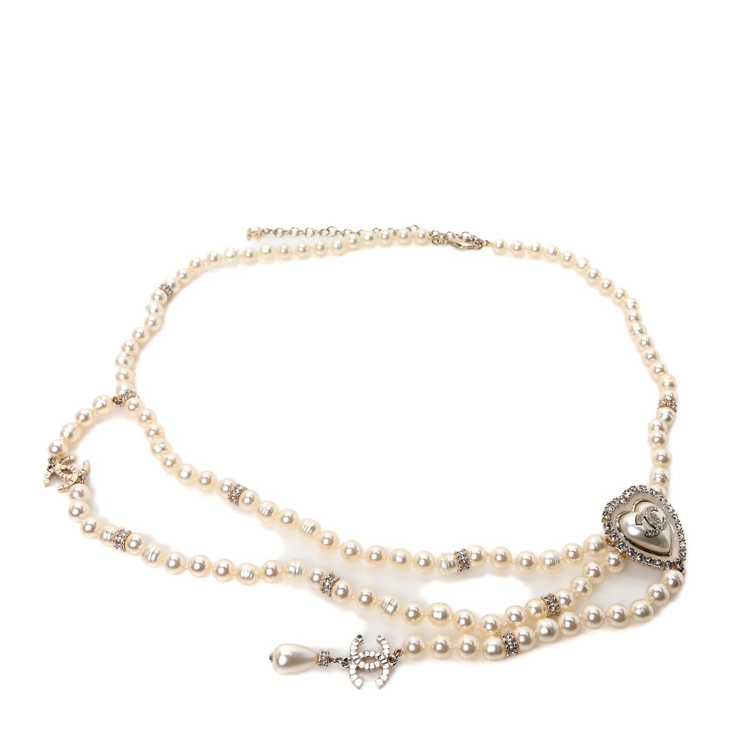 Pearl Crystal Resin CC Heart Belt Gold Pearly White