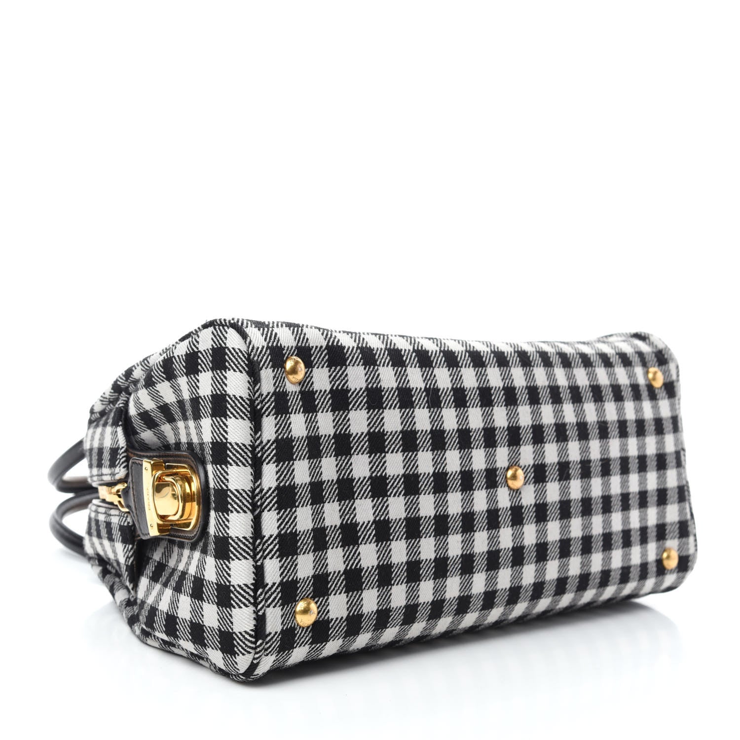 Prada Jacquard Check Vitello Vintage Vichy Bowler Bag White Black 4 of 12