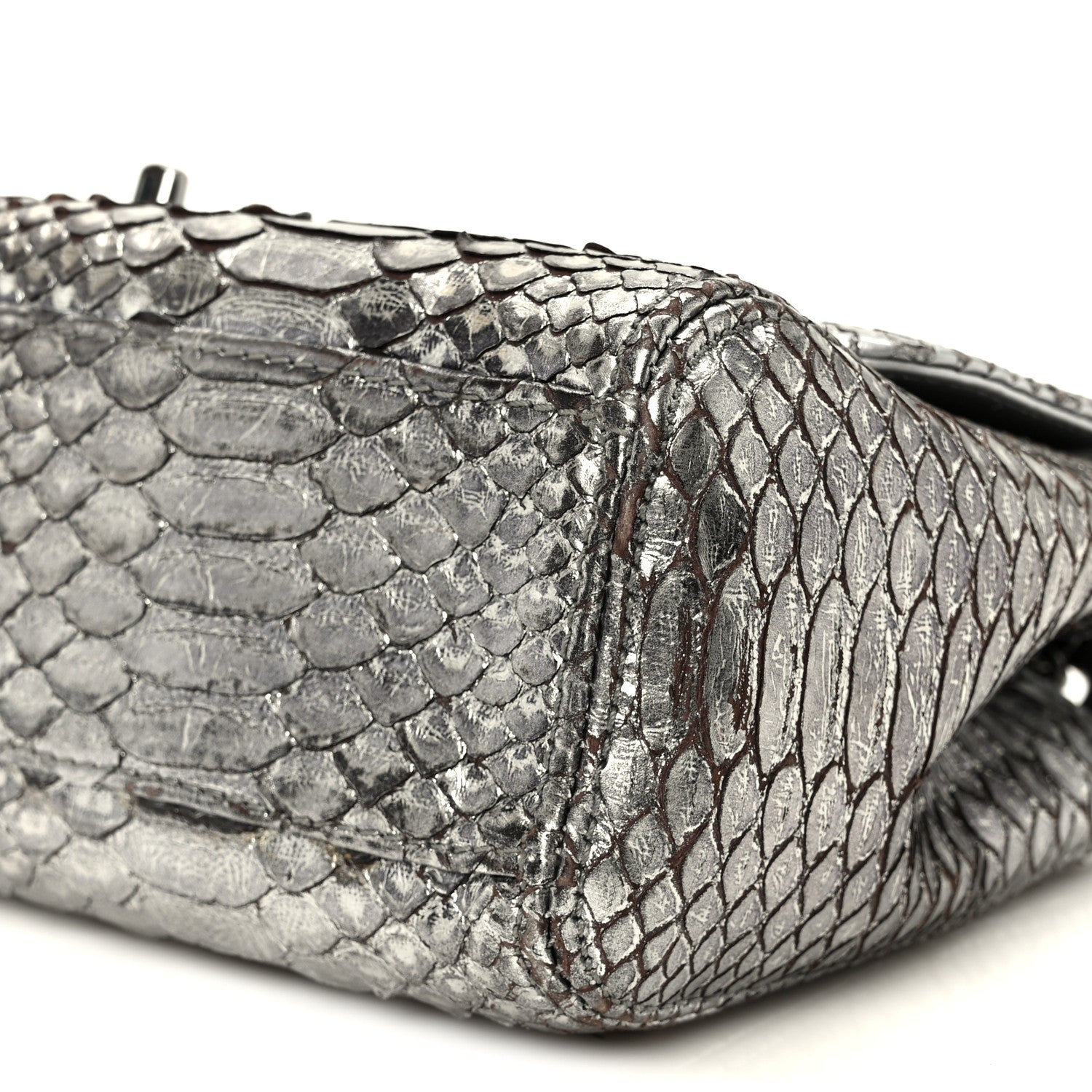 Chanel Metallic Snakeskin Medium Single Flap Silver 11 of 13