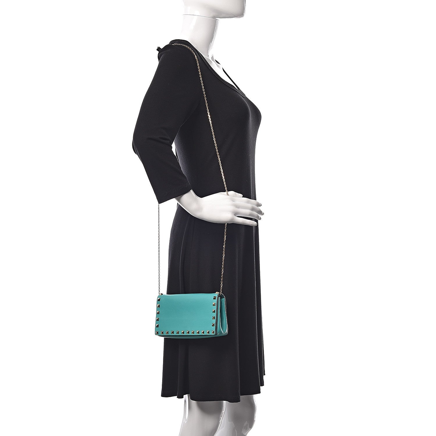 Valentino Garavani Vitello Small Rockstud Chain Flap Crossbody Bag Opaline Green 2 of 13