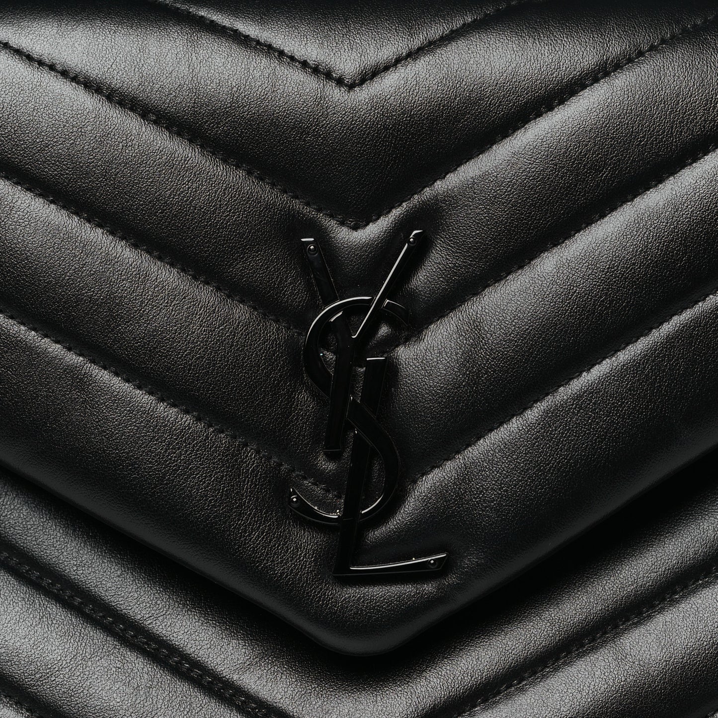 Calfskin Y Quilted Monogram Monochrome Medium Loulou Chain Satchel Black