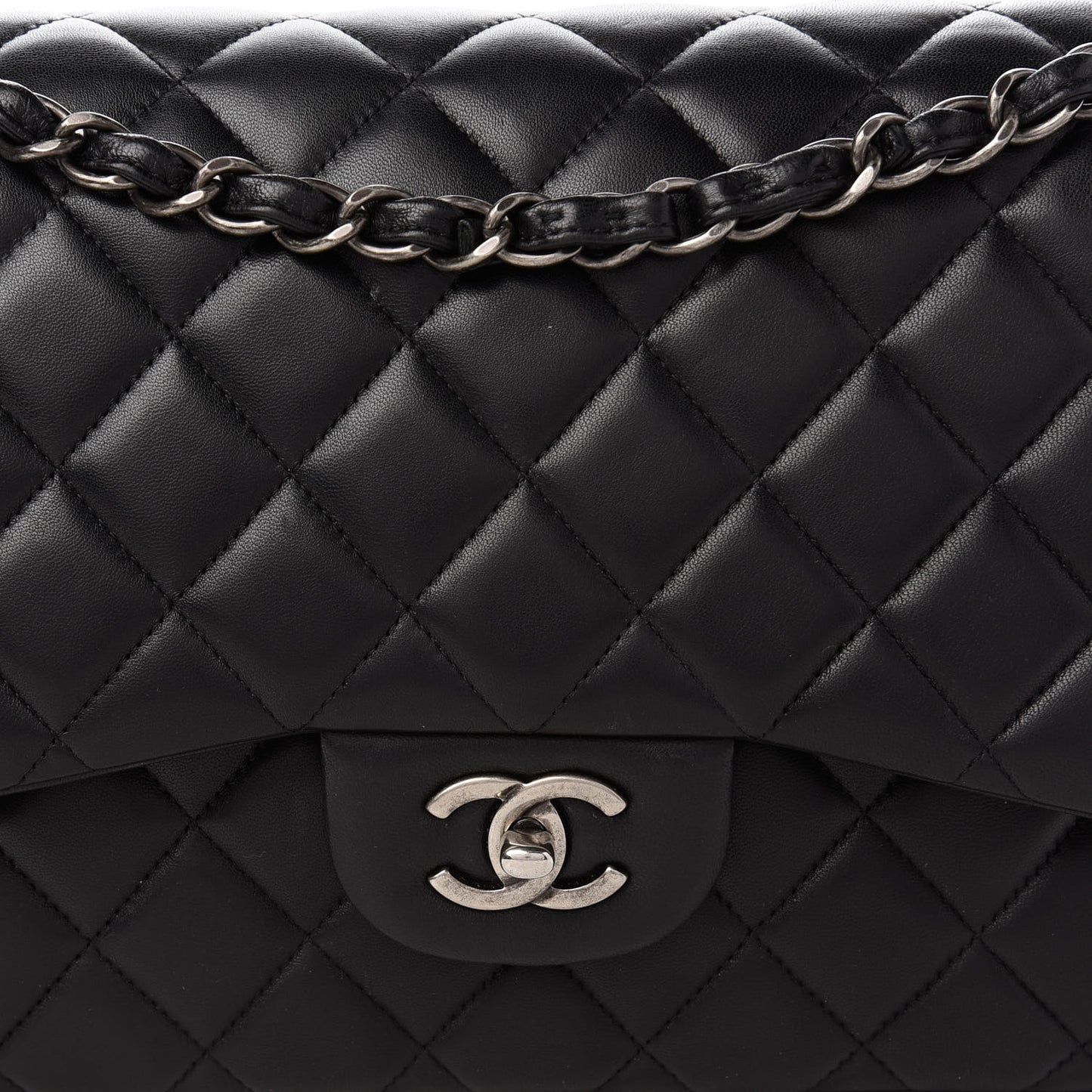 Lambskin Quilted Jumbo Double Flap Black