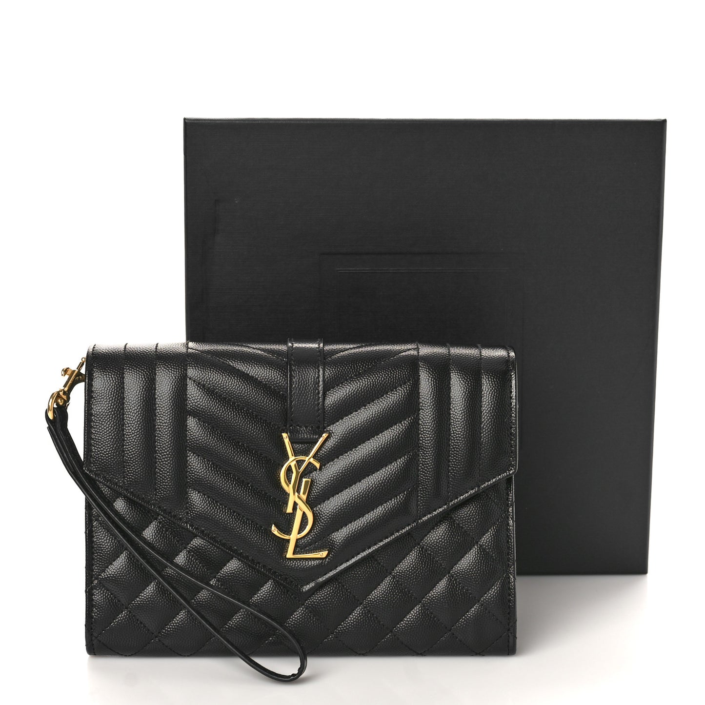 Grain De Poudre Textured Mixed Matelasse Triquilt Monogram Clutch Black
