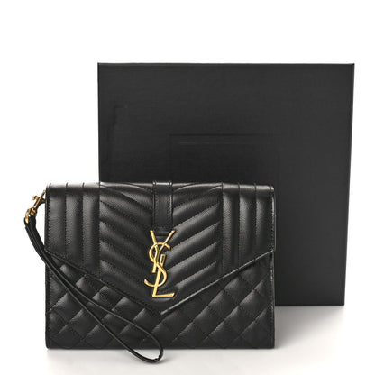 Saint Laurent Grain De Poudre Textured Mixed Matelasse Triquilt Monogram Clutch Black 9 of 9