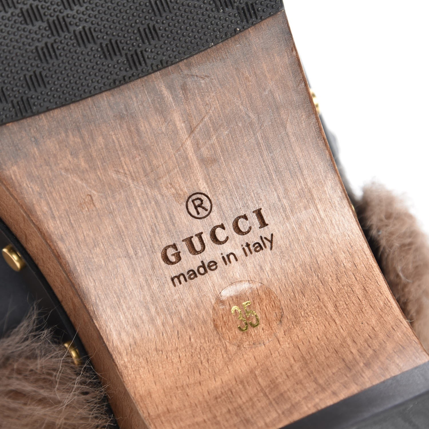 Gucci Calfskin Fur Horsebit Amstel Slingback Clogs 35 Black Naturale 7 of 8