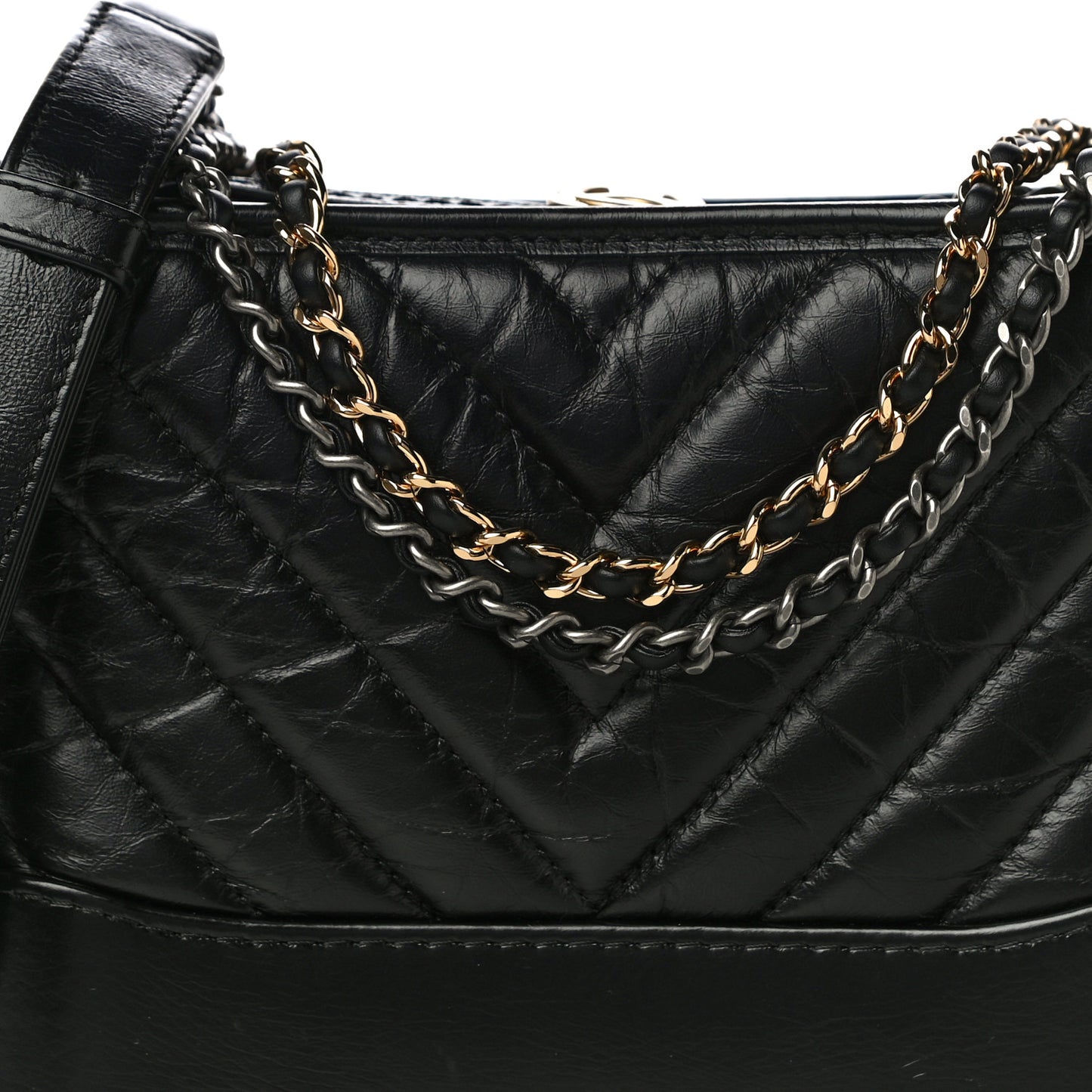 Aged Calfskin Chevron Quilted Small Gabrielle Hobo Black