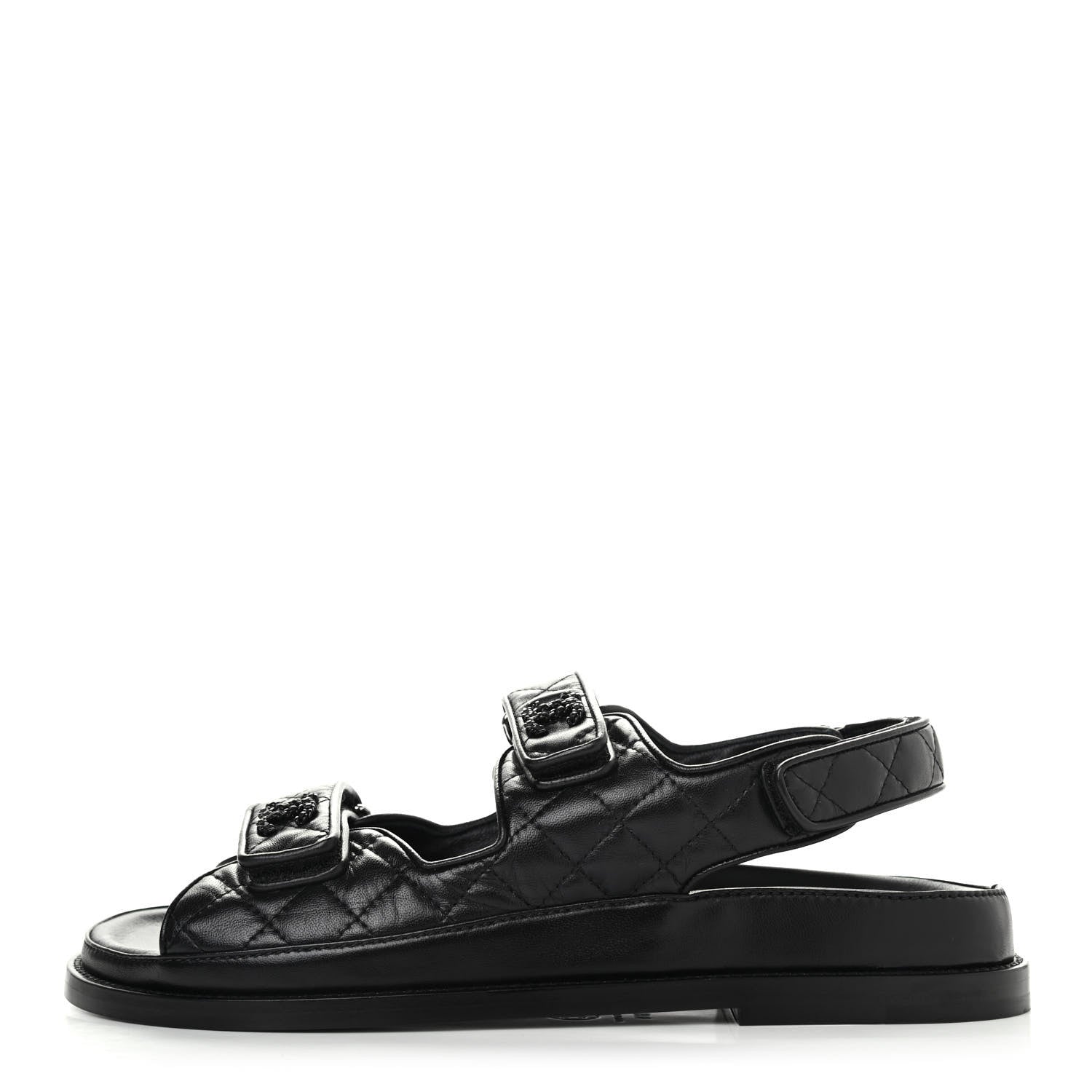 Chanel Lambskin Velcro Dad Sandals 39.5 So Black 1 of 4