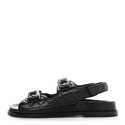 Chanel Lambskin Velcro Dad Sandals 39.5 So Black 1 of 4