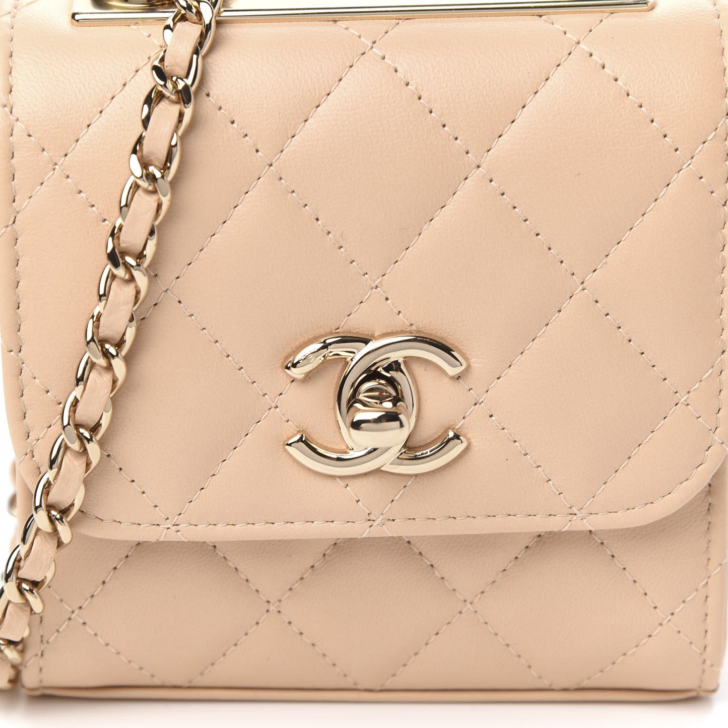 Lambskin Quilted Mini Trendy CC Clutch With Chain Beige