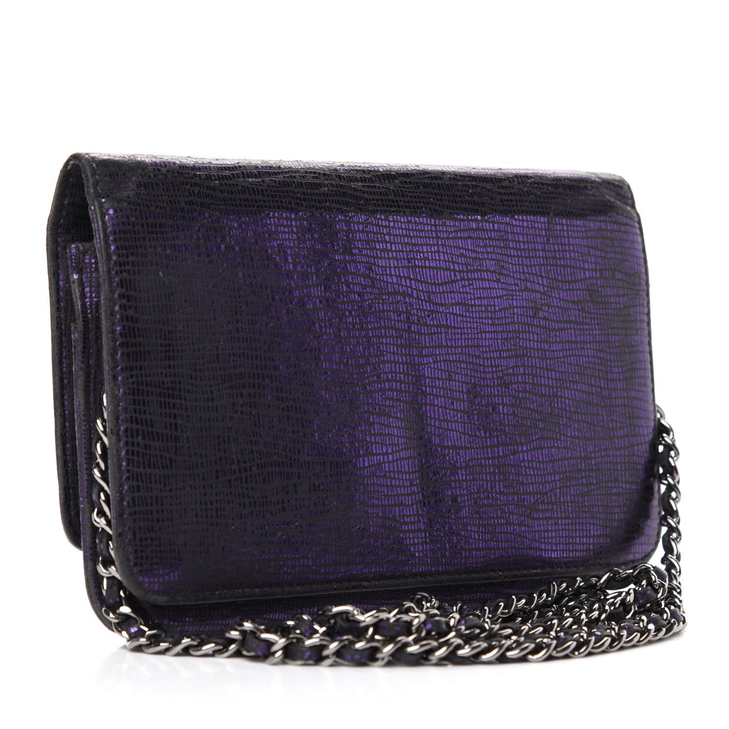 Iridescent Lizard Embossed Timeless CC Wallet on Chain WOC Purple