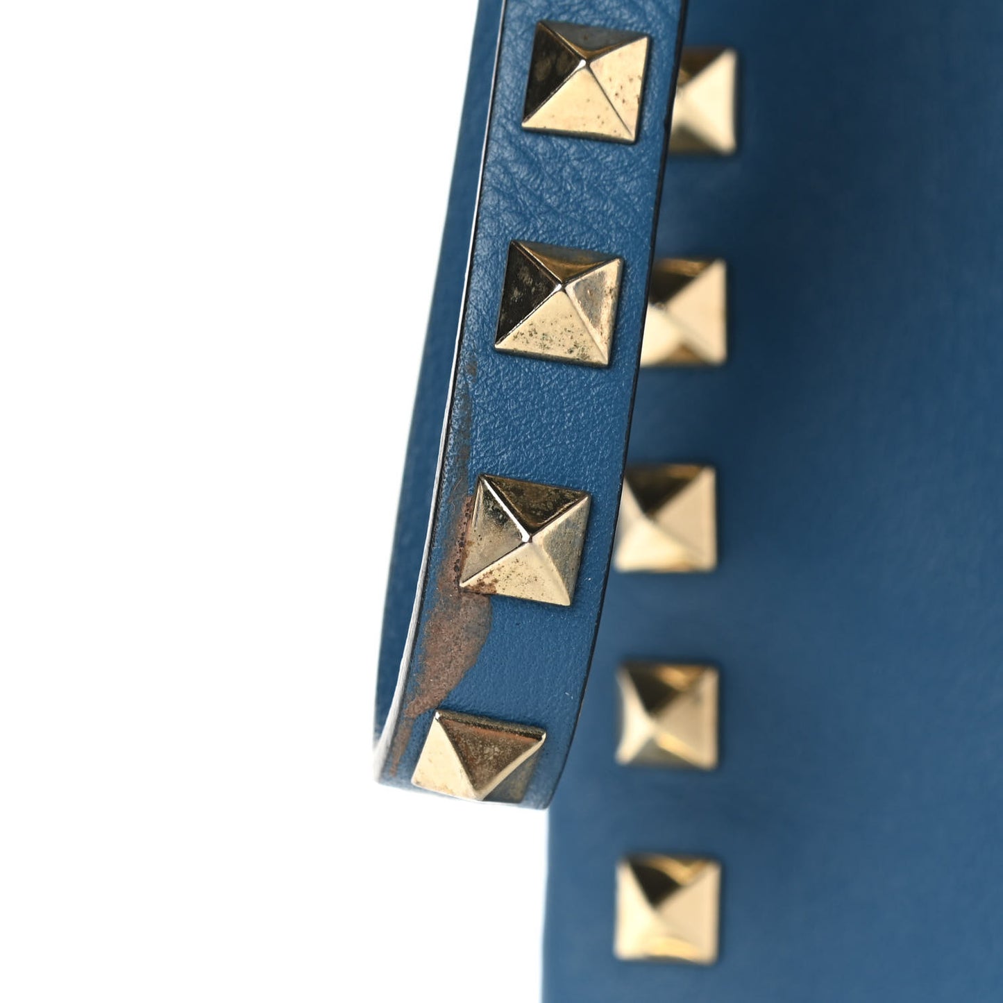 Vitello Large Rockstud Zip Wristlet Pouch Blu Delft