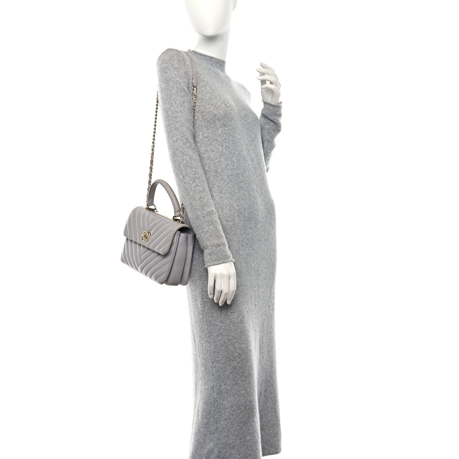 Chanel Lambskin Chevron Quilted Small Trendy CC Flap Dual Handle Bag Grey 2 of 13