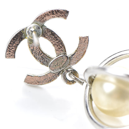 Chanel Pearl CC Drop Earrings Silver 4 of 4