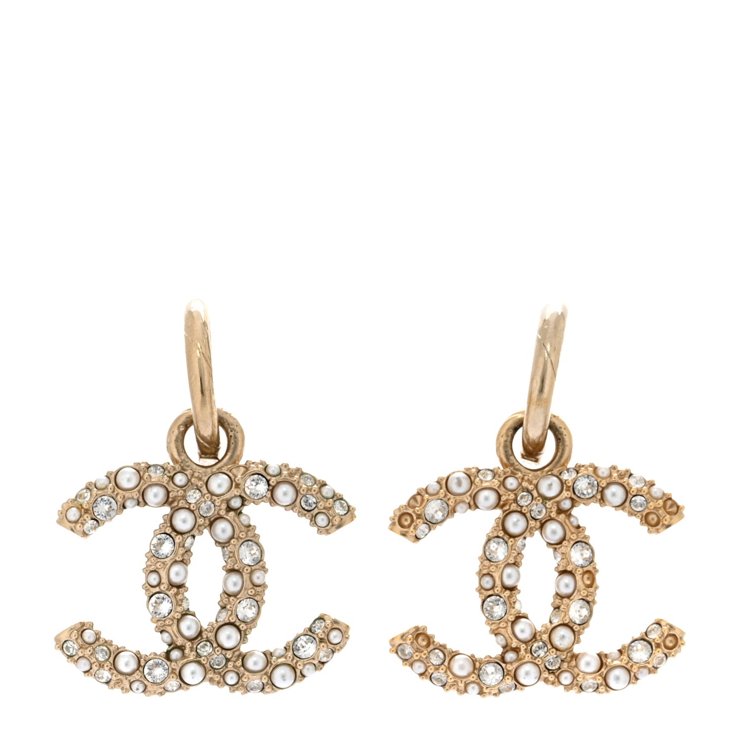 Crystal Pearls CC Drop Earrings Light Gold