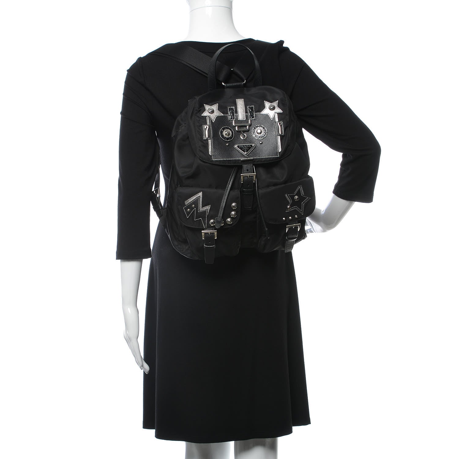 Prada Tessuto Nylon Saffiano Robot Backpack Black 2 of 12