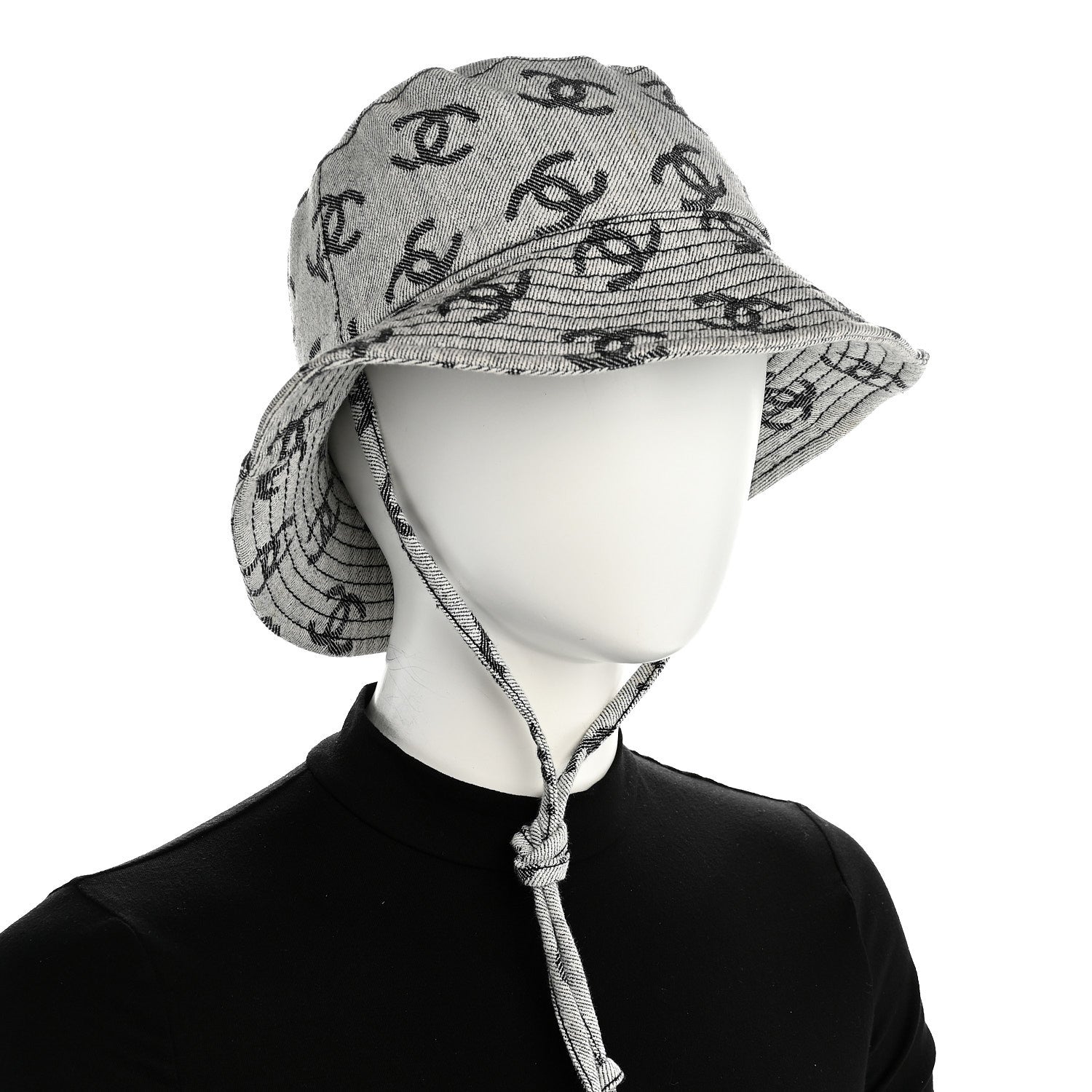 Chanel Denim CC Bucket Hat S White Black 2 of 9