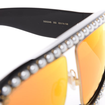Gucci Acetate Pearl Rectangular Frame Sunglasses GG0234S Black Orange 5 of 6