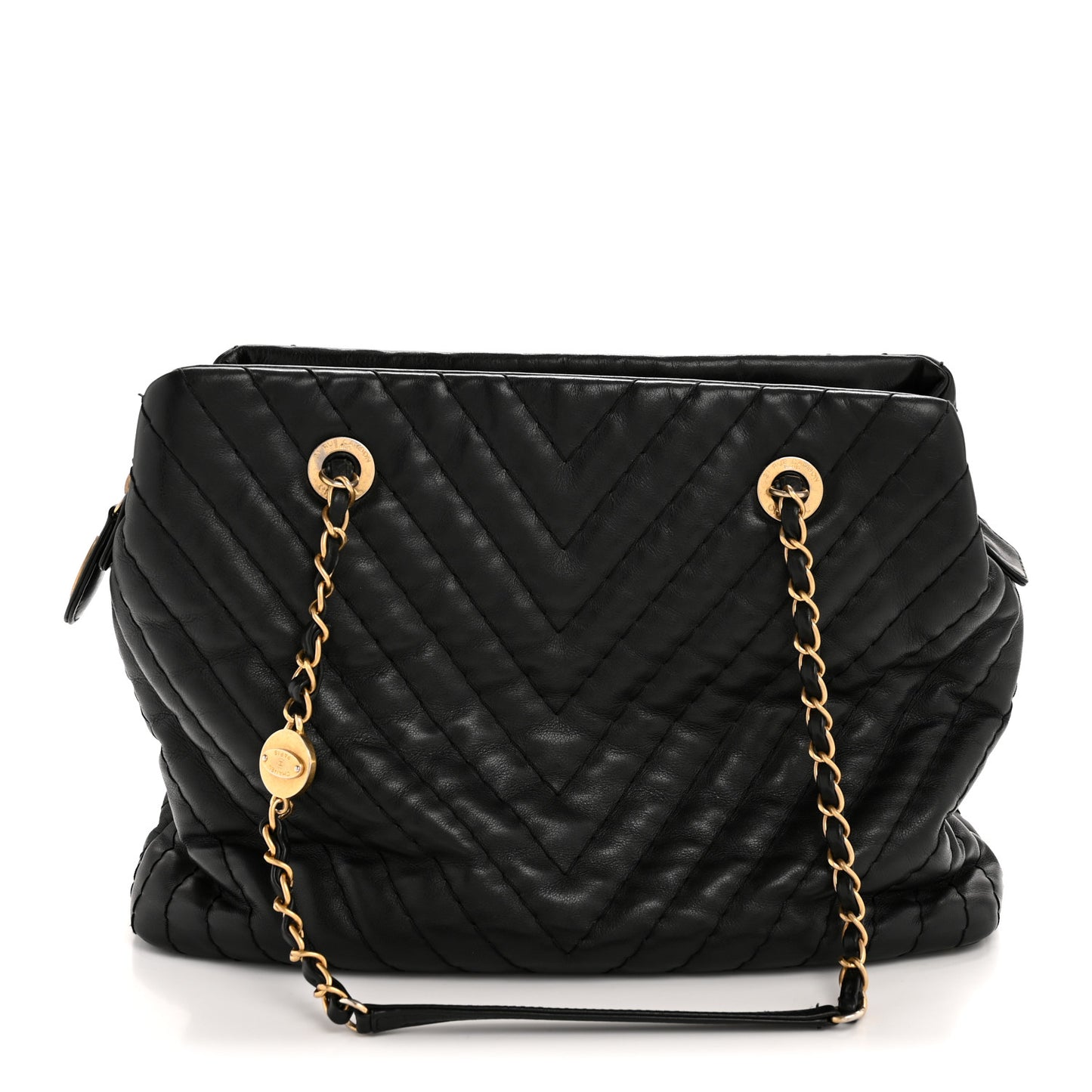 Calfskin Chevron Quilted Surpique Tote Black