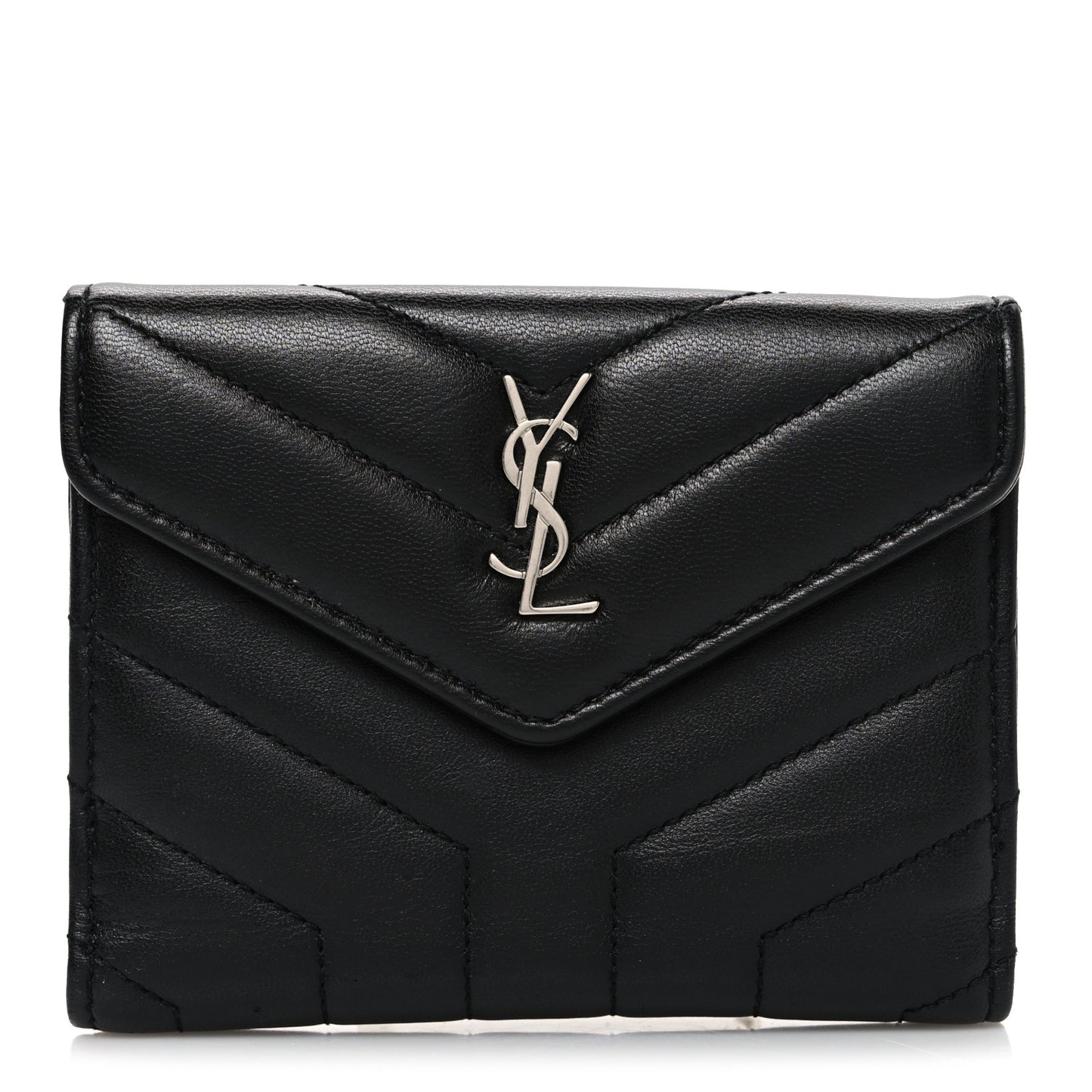Lambskin Y Quilted Monogram Compact Loulou Wallet Black