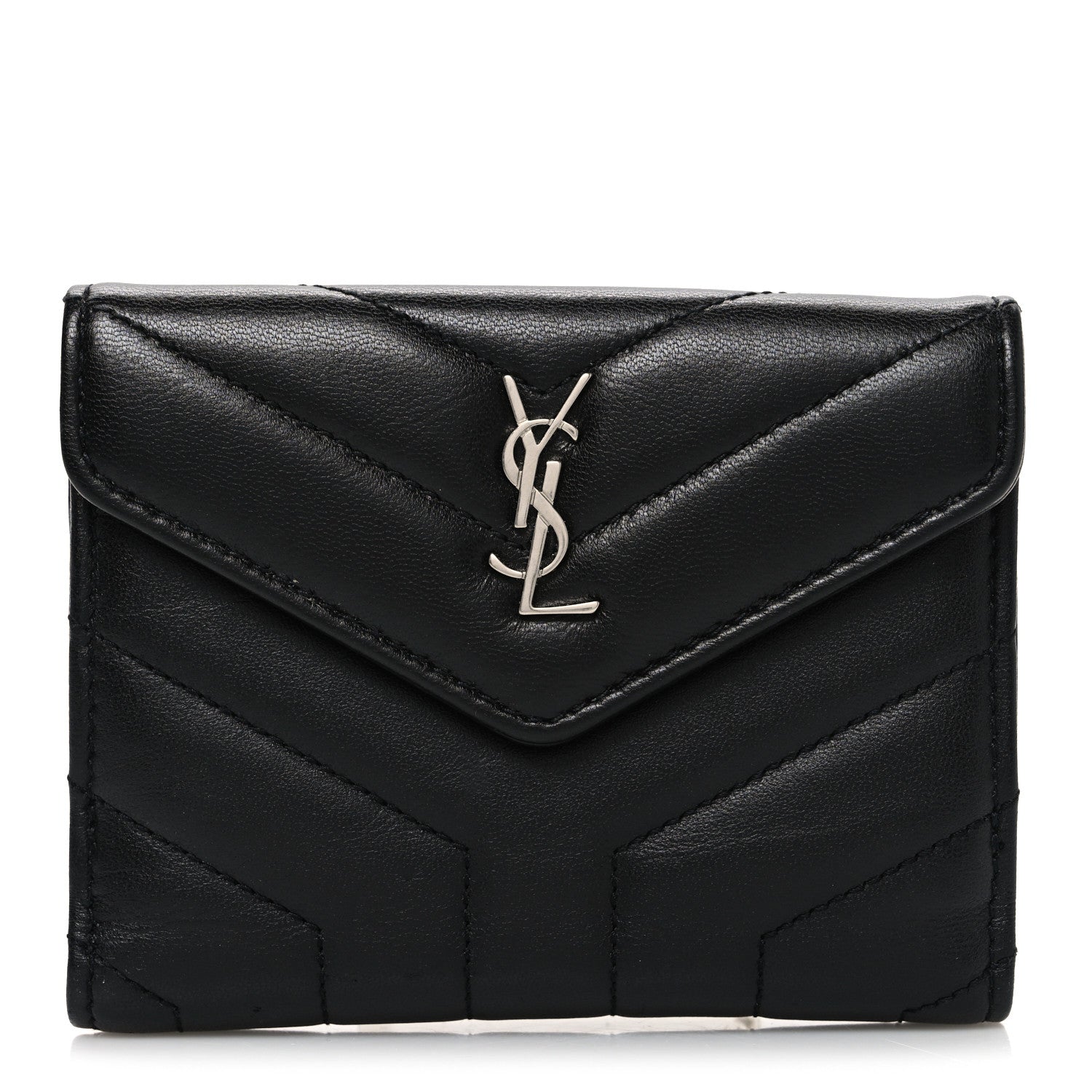 Saint Laurent Lambskin Y Quilted Monogram Compact Loulou Wallet Black 1 of 7