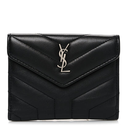 Saint Laurent Lambskin Y Quilted Monogram Compact Loulou Wallet Black 1 of 7