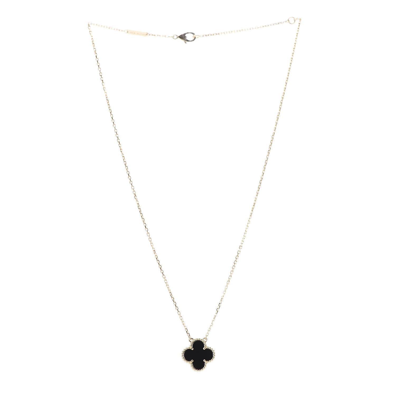 Van Cleef & Arpels 18K Yellow Gold Black Onyx Vintage Alhambra Pendant Necklace 3 of 6