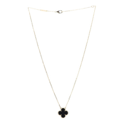 Van Cleef & Arpels 18K Yellow Gold Black Onyx Vintage Alhambra Pendant Necklace 3 of 6