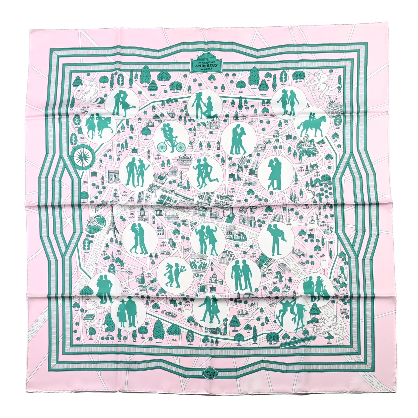 Silk Les Nouveaux Amoureux de Paris Scarf 90 Rose Pale Menthol