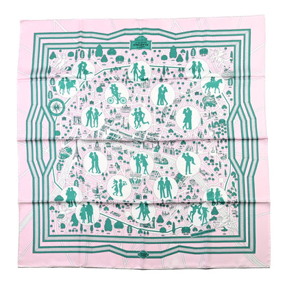 Hermes Silk Les Nouveaux Amoureux de Paris Scarf 90 Rose Pale Menthol 1 of 6