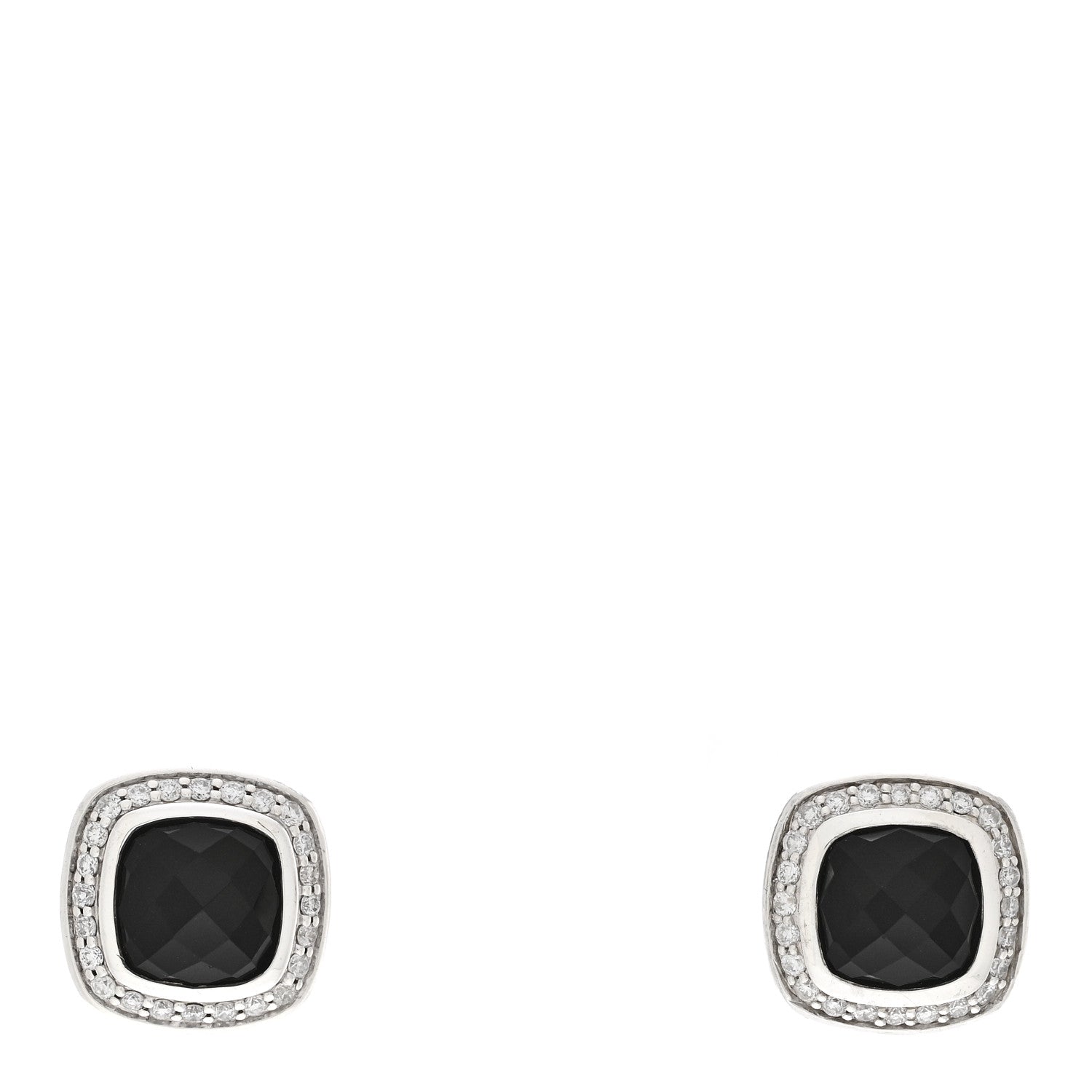 David Yurman Sterling Silver Diamond Black Onyx 7mm Albion Earrings 1 of 5
