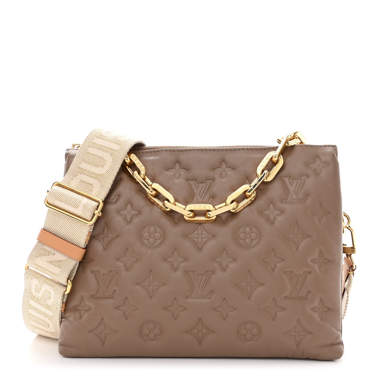 Lambskin Embossed Monogram Coussin PM Taupe