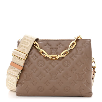 Louis Vuitton Lambskin Embossed Monogram Coussin PM Taupe 1 of 11