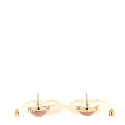 Chanel Pearl Resin Crystal CC Heart Drop Earrings Pink Gold 3 of 4