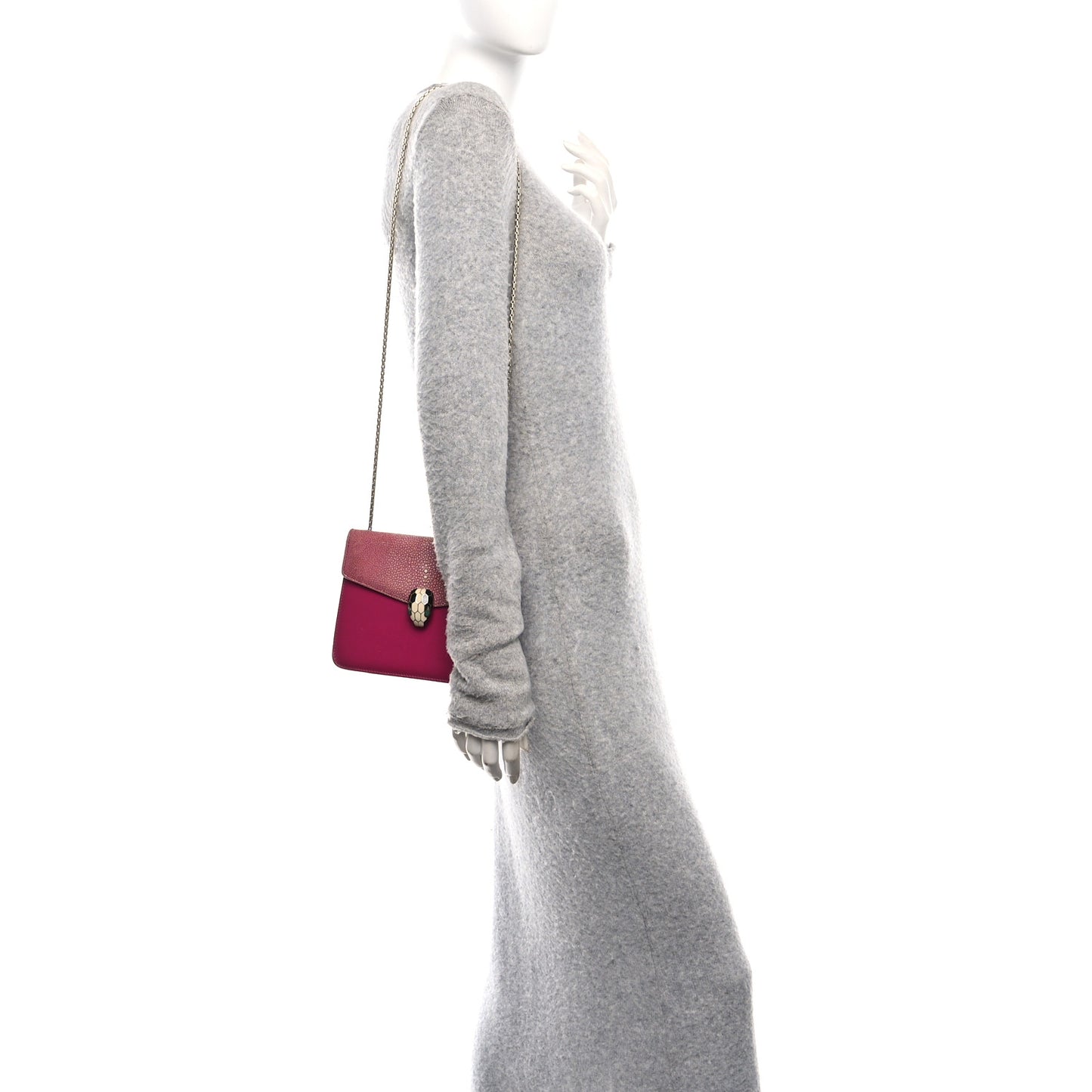 Calfskin Galuchat Serpenti Forever Crossbody Bag Dark Pink