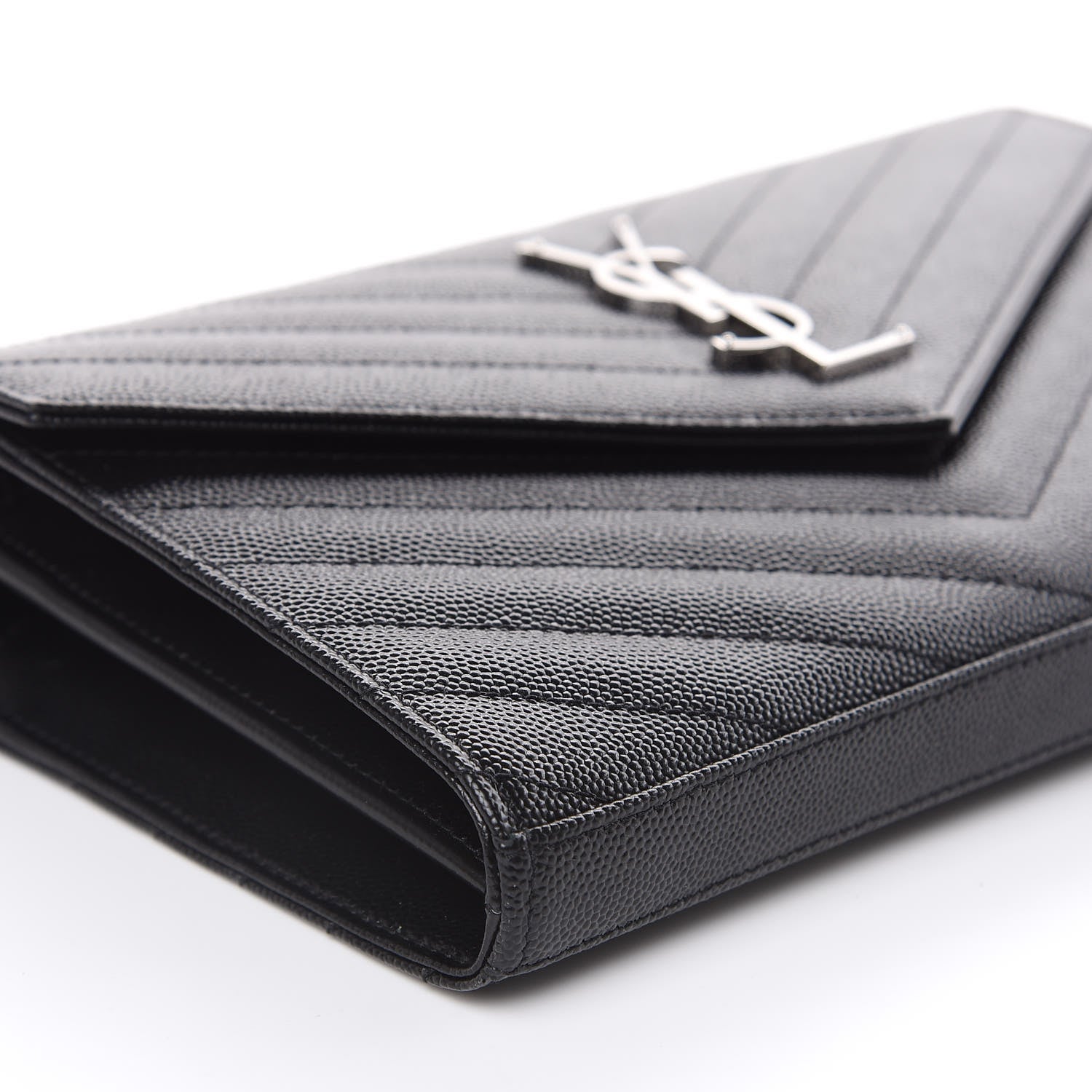 Saint Laurent Grain De Poudre Matelasse Chevron Monogram Chain Wallet Black 7 of 8