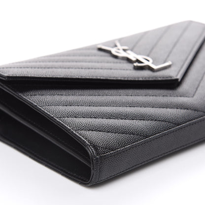 Saint Laurent Grain De Poudre Matelasse Chevron Monogram Chain Wallet Black 7 of 8