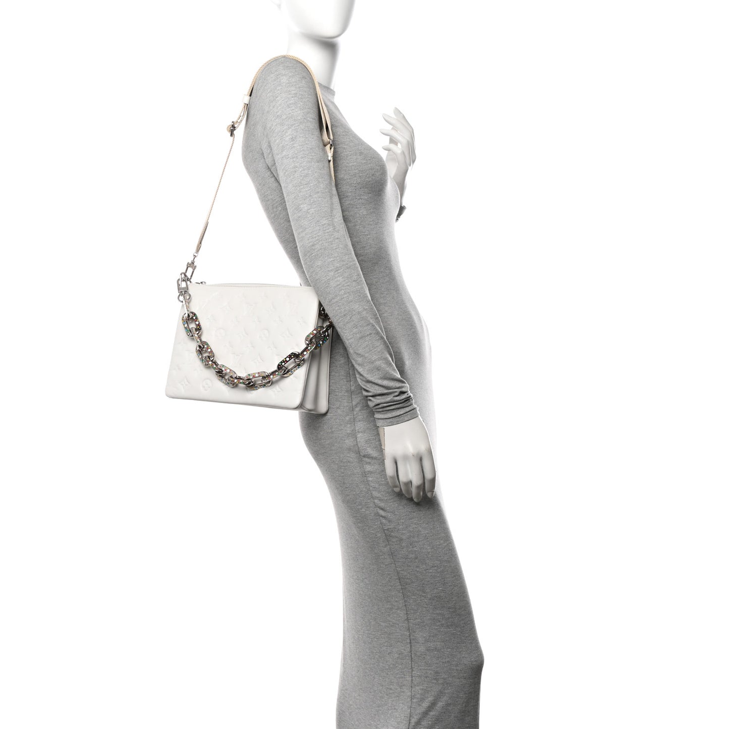 LV x YK Lambskin Embossed Monogram Coussin PM White