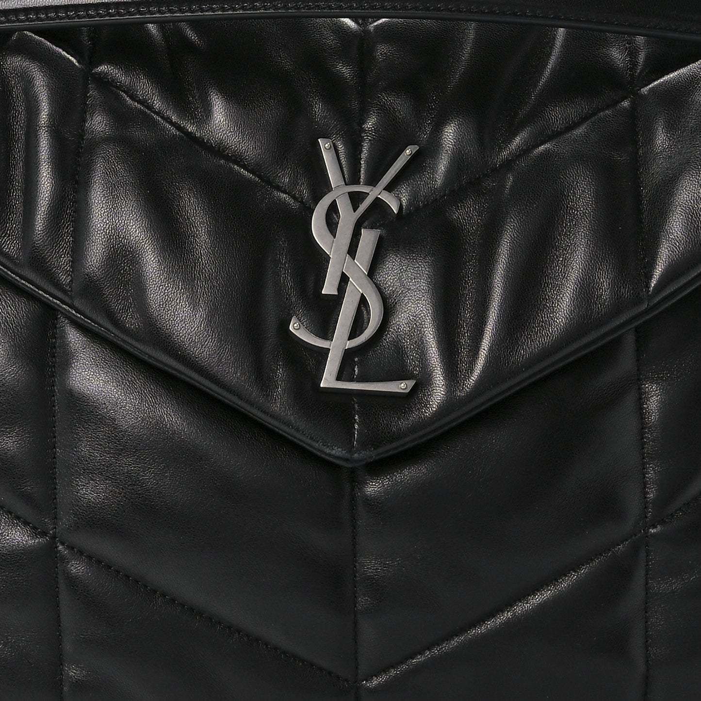 Lambskin Quilted Medium Loulou Puffer Monogram Chain Satchel Black
