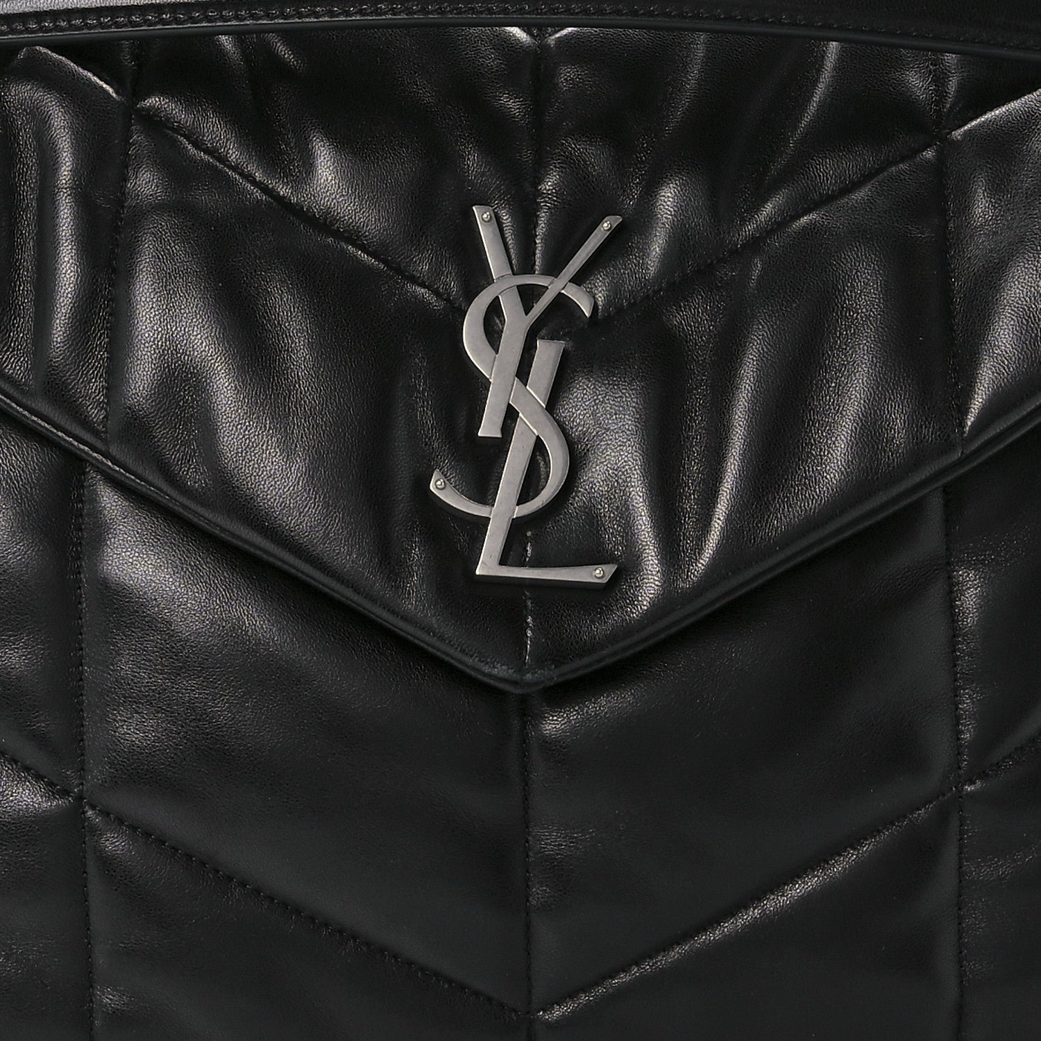 Saint Laurent Lambskin Quilted Medium Loulou Puffer Monogram Chain Satchel Black 9 of 12
