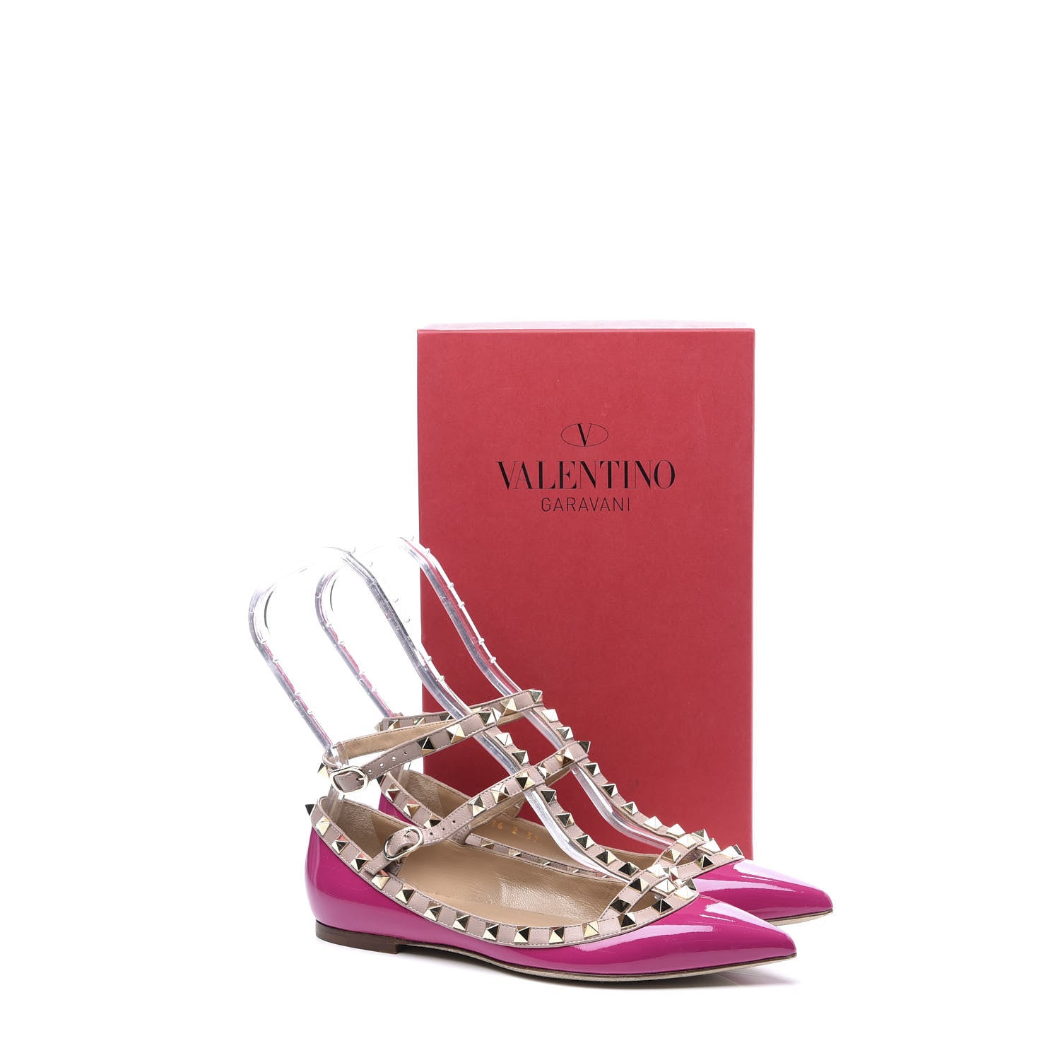 Valentino Garavani Patent Nappa Rockstud Cage Ballerina Flats 37 Fuxia Poudre 11 of 11