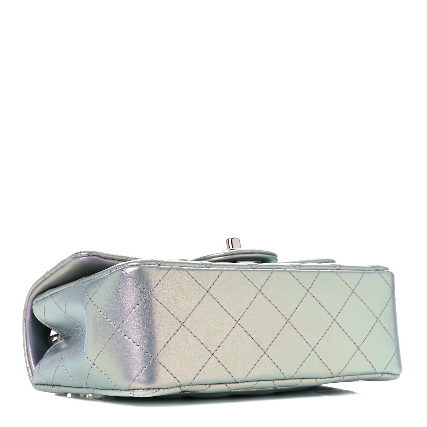 Iridescent Calfskin Quilted Mini Rectangular Flap Light Purple