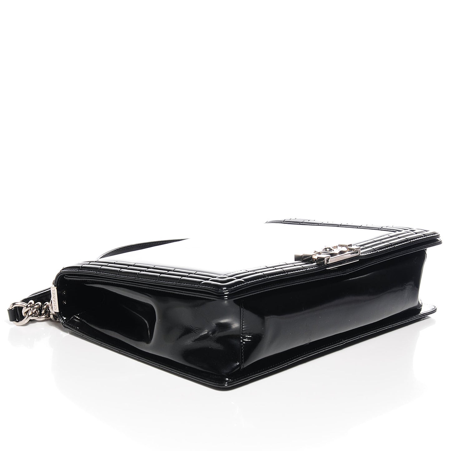 Glazed Calfskin Large Boy Flap Black