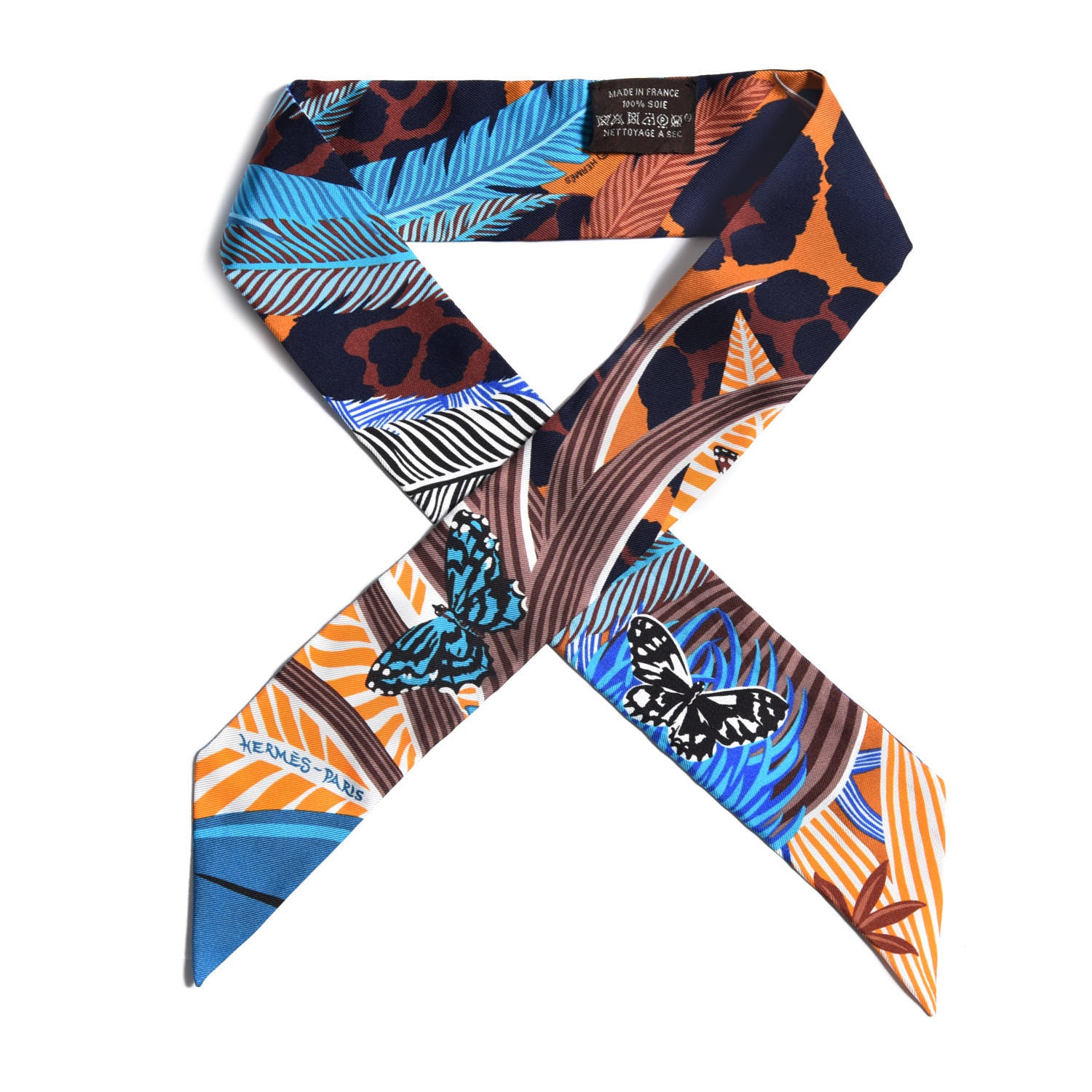 Hermes Silk Jaguar Quetzal Twilly Brun Bleu Orange 1 of 4