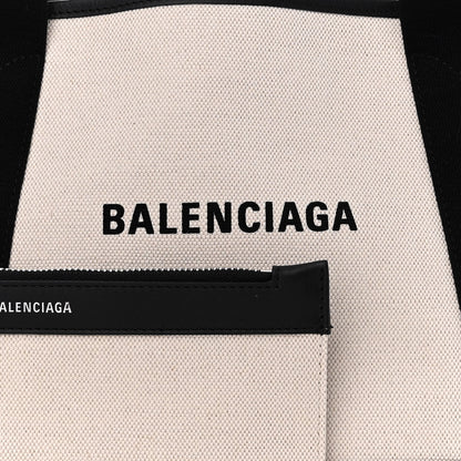 Balenciaga Cotton Canvas Satin Calfskin S Navy Cabas Natural Black 9 of 11