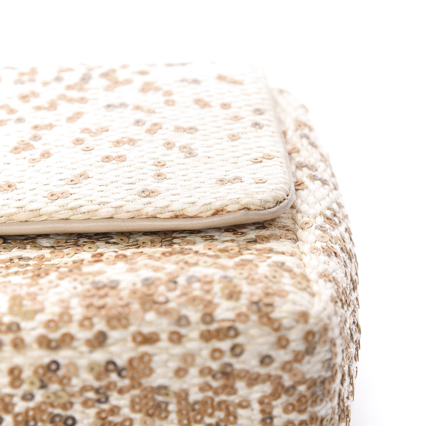 Raffia Sequin Small Single Flap Beige Gold