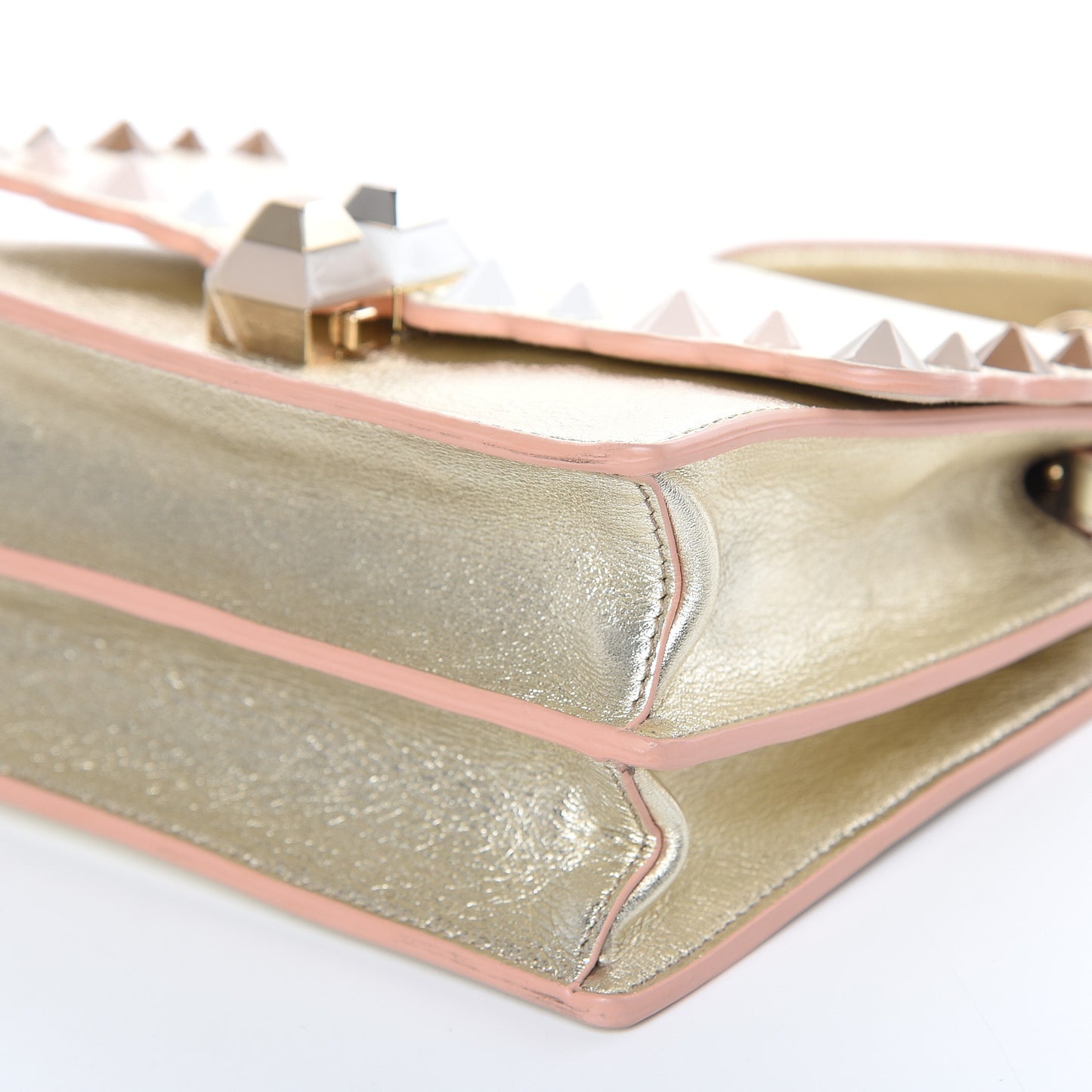 Vitello Catalan Mirror Scalloped Multi Studded Small Kan I Shoulder Bag Champagne